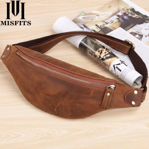 Crazy Horse Leather Womens Waist Bag For Men Shoulder bag husband Mens Chest bags For Phone Male Sling bag Messenger Belt bag