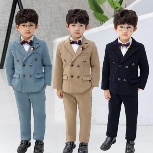 Children Formal Double Breasted Suit Set Boy 2020 New Wedding Party Peformance Costume Kids Blazer Pants 2pcs Clothing Set