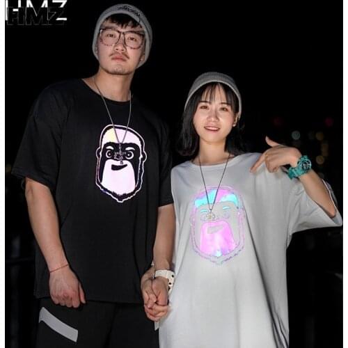 HMZ Streetwear Tshirt Men Hip Hop Funny T Shirts Men T Shirts Fashion 2021 Boyfriend Gift Cotton Print Casual Reflective T-shirt