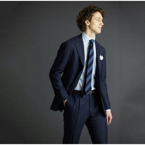 Custom Navy Blue Suits Men 2019 Slim Fit Business Man Outfit Groom Tuxedo 2Piece Best Man Blazer Costume Homme Terno Masculino