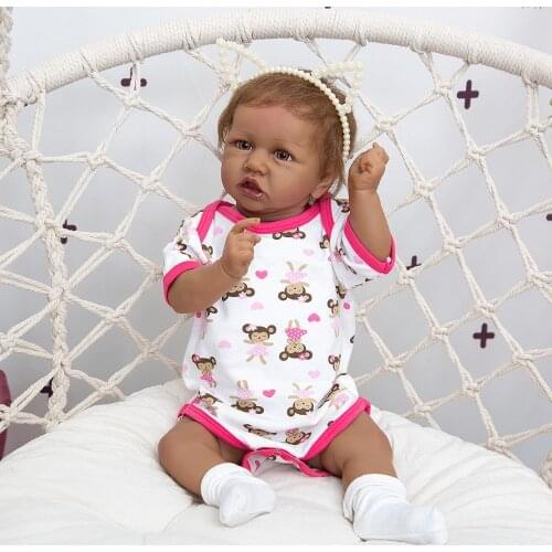 57cm reborn baby dolls full body silicone girl black doll23 Inch Cute African baby real doll with pink Romper birthday gift