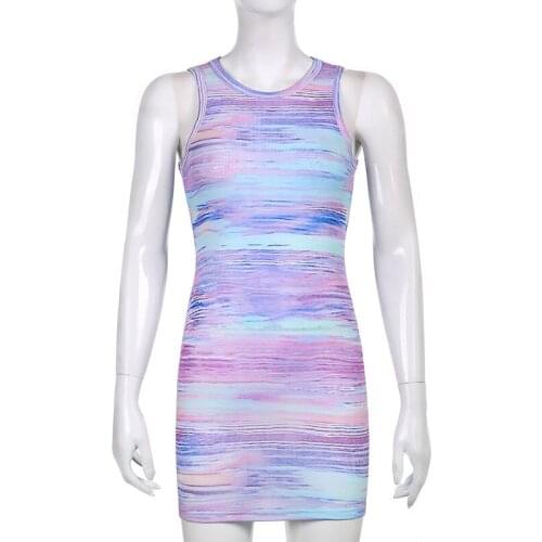 Summer new style printed contrast color slim-fitting vest bag hip dress