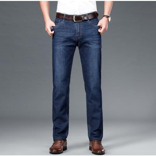 Summer mens jeans plus size loose straight pants 2021 new middle-aged mens trousers casual ice silk breathable trousers