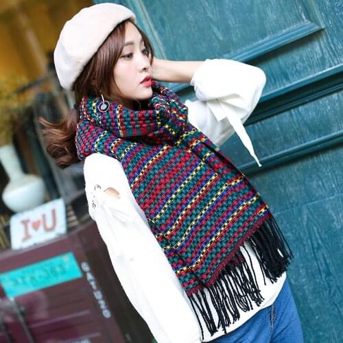 Mingjiebihuo Korean autumn winter new fashion wool scarf women girls warm temperament fringed couple mixed color grid shawl