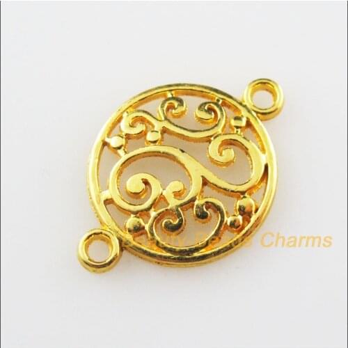 Fashion 40 New Flower Clouds Round Circle Connectors Gold Color Charms 14x20.5mm