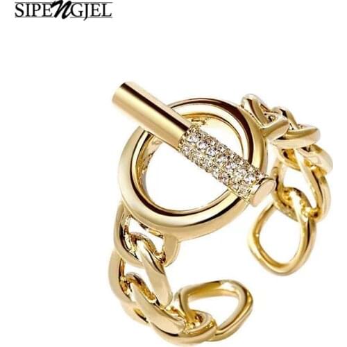 Fshion Cubic Zircon Curb Link Chain Rings Geometric Vintage Rings For Women Linked Chain Belt Engagement Jewelry 2020