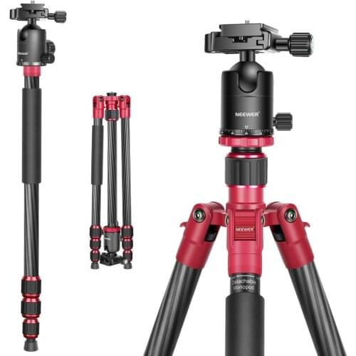 Neewer Carbon Fiber 66"/168cm Tripod Monopod 360 Degree Ball Head 1/4"Quick Release Plate Bubble Level+Carrying Bag for DSLR