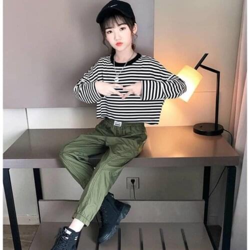 2021 Spring Autumn New Sale Toddler Baby Girl Striped Pullover Tops +Pants 2Pcs/Set For Age 4 6 8 10 12 14 Girls Outfits Clothes
