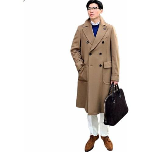 Solid Woolen Overcoat Fashion Mens Singal Breasted Thick Loose Long-Length Warm Casual Trench Winter Coat Male Jacket