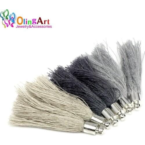 OlingArt 40mm Mix Color Gradient gray Cotton Silk charm Tassel Earring handbag Pendants necklace DIY jewelry making 2019 New