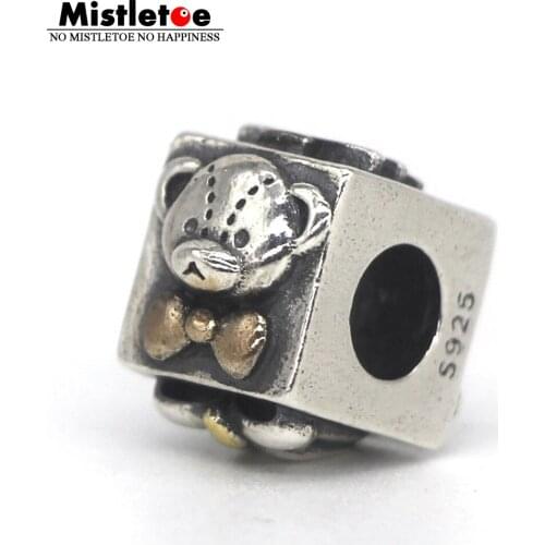 Mistletoe Genuine 925 Sterling Silver Bear Christmas Cube Charm Bead Fit European Bracelet Jewelry