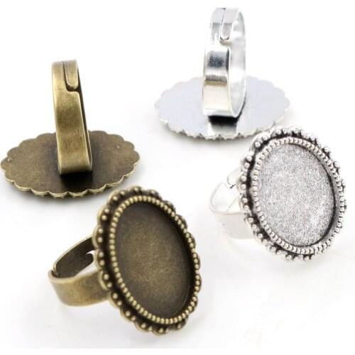 Fit 13x18mm 5pcs Bronze Antique Silver Plated Color Oval Adjustable Ring Settings Blank/Base,Fit 13x18mm Glass Cabochons