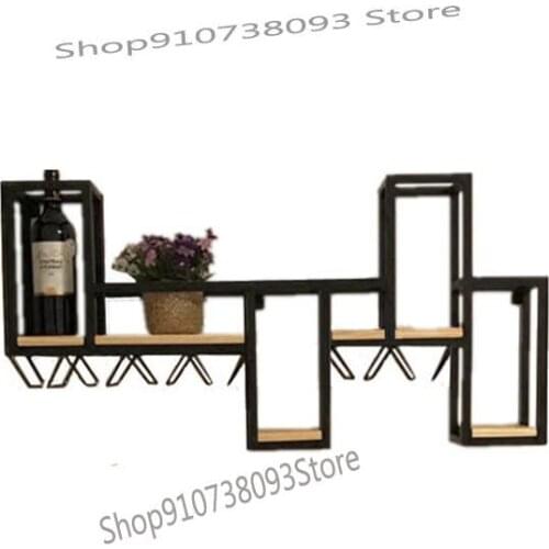 Nordic Solid Wood Iron Wall Wine Rack Creative Wine Display Rack Wine Glass Rack Storage Rack