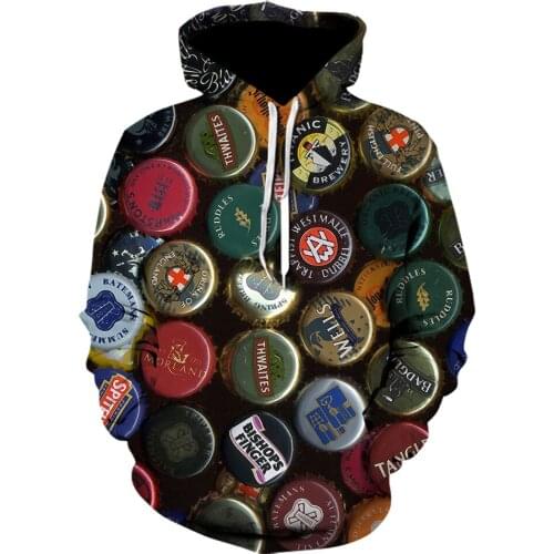 3D Print Beer bottle cap pattern Sweatshirt Hoodies Unisex Sweatshirt Hip-hop Fashion Streetwear 2021 Men and women Hoodies Tops