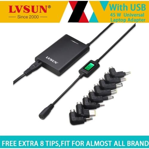 LVSUN 45W 5-24V Ultra Slim AC Universal Laptop Adapter Notebook Charger Power Supply for Lenovo Toshiba With LCD Display