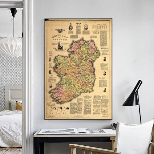Vintage "HOME RULE MAP OF IRELAND" Oil Painting Canvas Printings Wall Art Pictures Decorative Painting for Home Decor No Frame