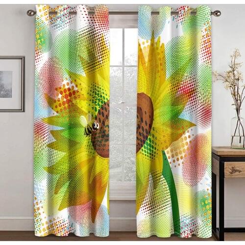 3D Beautiful Sunflower Bright Pattern Blackout Curtain Set Hook, Suitable for Home Curtains In The Living Room and Bedroom