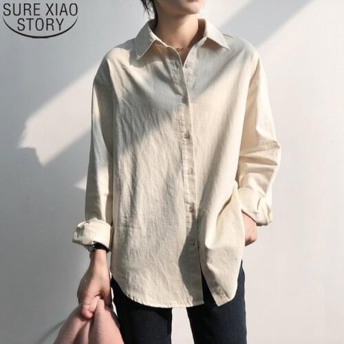 2021 Spring Office Lady Plus Size Clothing Women Cotton Shirt Long Sleeve Shirt Casual Loose Solid Shirts Tops Blusas Chic 13134