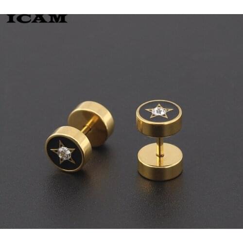 ICAM Punk Style Medical Titanium Stainless Steel Earrings Women Mens Barbell Dumbbell Punk Gothic Stud Piercing Earring For Men