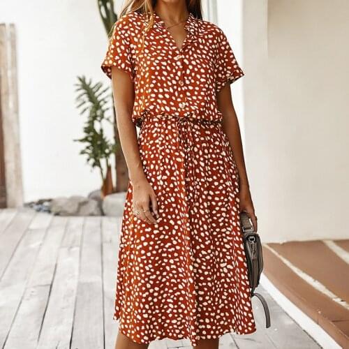 Dots Print White Summer Dress Women 2021 New Short Sleeve Tunic Vintage Midi Dress Casual Holiday Boho Beach Dress Vestidos