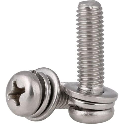 10-100pcs Cross Recessed Pan Head Screw with Washer 316 Stainless Steel M3 M4 M5 M6 Three Combination Machine sems screw