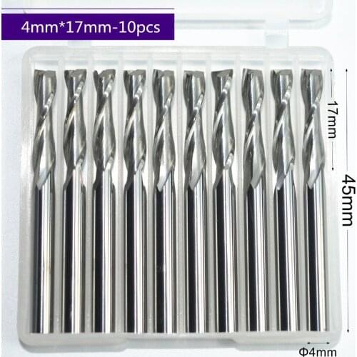 10PCS-4mm*17mm,CNC Solid carbide end mill,woodworking router bit,2 flute spiral end mill,Cutters for wood,MDF milling cutter