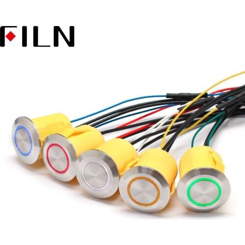 19mm22mm momentary Stainless steel waterproof metal Push Button Switch with Ring LED With the line