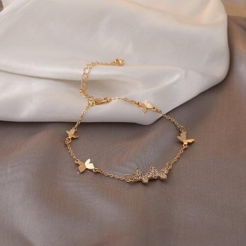 2021 Korean Fashion Crystals And Stones Healing Jewerly 18K Gold Chain Cute Butterfly Bracelets Femme Bijoux Love Bracelets