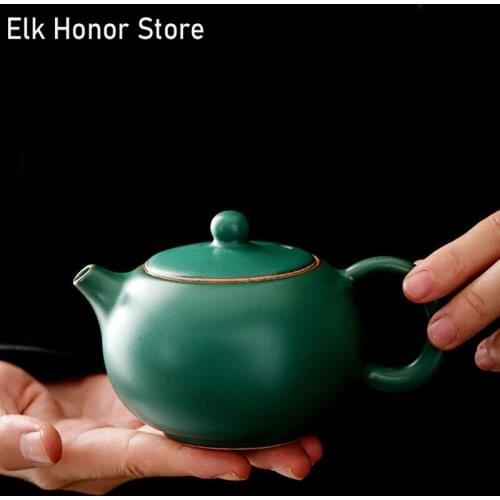 210ml Blackish Green Coarse Xishi Teapot Retro Japanese Style Ceramic Mater Pots Hand Grasp Pots Kung Fu Tea Household Teaware