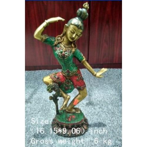 41cm*Nepal copper inlaid turquoise of Buddha, the virgin goddess of mercy statue