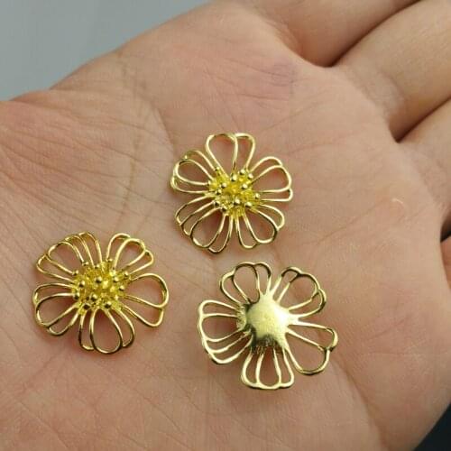 5pcs/lot 21mm brass color filigree flower for earring Hand chain brooch accessories Jewelry DIY Components handmade
