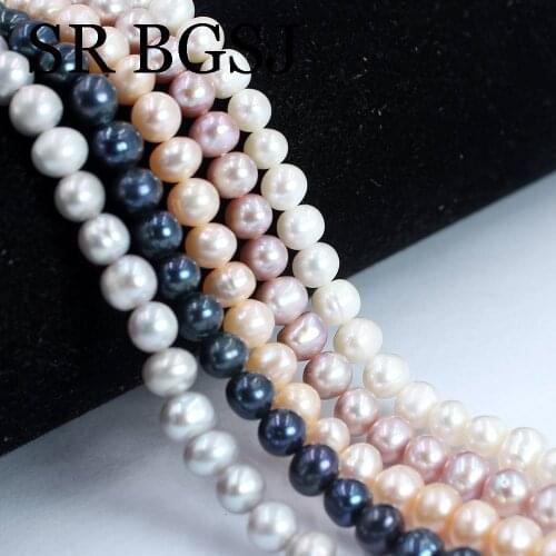 Free Shipping 6mm White Purple Pink Grey Black Nearly Round Diy Jewelry Making Natural Freshwater Pearl Beads Strand 14"