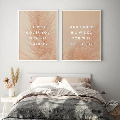 Bible Verse Psalm Quotes Poster Pampas Grass Scripture Christian Canvas Painting and Prints Wall Art Pictures Bedroom Home Decor