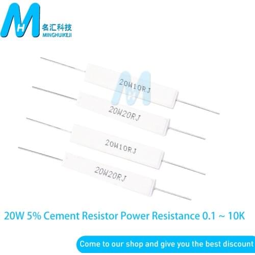 2Pcs 20W 5% Cement Resistor Power Resistance 0.1 ~ 10K 1R 1R2 2R 6.8R 0.01R 4.7R 0.5R330R 510R 68R 10R 100 1K 1.5K 2K 10K ohm