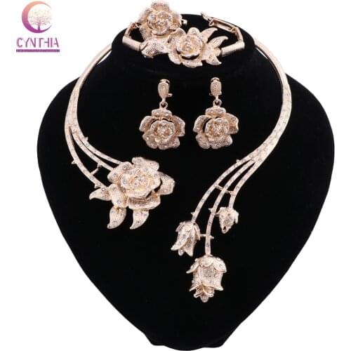 CYNTHIA Bridal Gift Nigerian Wedding Brand Jewelry Set Fashion African Beads Jewelry Set Dubai Gold Necklace Earrings Set