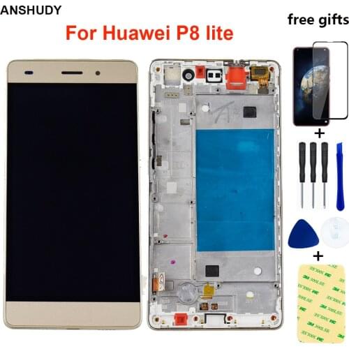 For Huawei Ascend P8 lite ALE-L04 ALE-L21 Touch Screen Digitizer Sensor Panel Glass + LCD Display Screen Assembly Frame