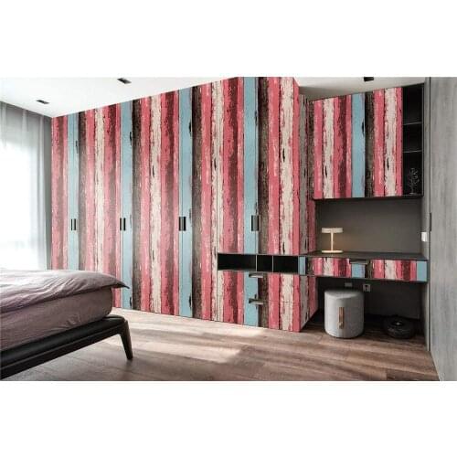 Home Red Peel and Stick Wallpaper Self Adhesive Wallpaper Retro Multicolor Stripe Wallpaper Space Decorative Vinyl Waterproof