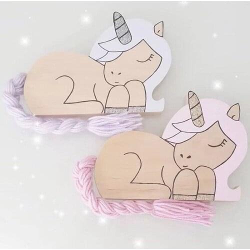 Ins Interiordecor Home Design Wooden Unicorn Figurines Miniatures Kids Room ideas Nursery Bedroom Decor Newborn Keepsake Gift