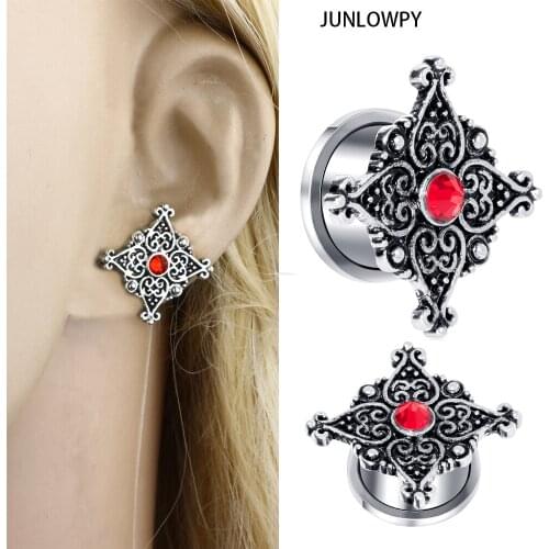 JUNLOWPY Flower Red Crystal Ear Plug Gauge Stainless Steel Screw Fit Ear Plugs Flesh Tunnel Expander 70pcs Body Jewelry Piercing
