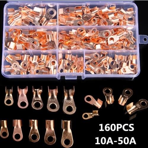 160pcs Wire Terminals OT Series 10A 20A 30A 40A 50A Splice Copper O shape Circular Naked Battery Cable Connectors Open Lug
