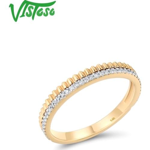 VISTOSO Pure 14K 585 Yellow Gold Ring For Women Sparkling Diamond Rings Promise Engagement Anniversary Simple Style Fine Jewelry