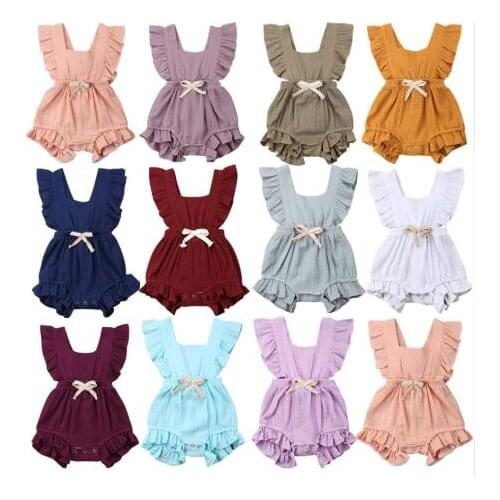Baby Clothes Newborn Infant Baby Girl Ruffle Solid Sleeveless Bodysuit Jumpsuit Outfits Sunsuit 6 Colour