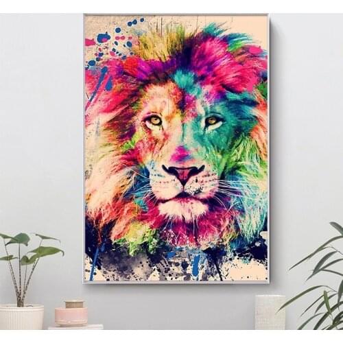 Colorful Abstract Lions Modern Animal Poster Canvas Painting Posters and Prints Wall Art Picture Prints for Home Decor Cuadros