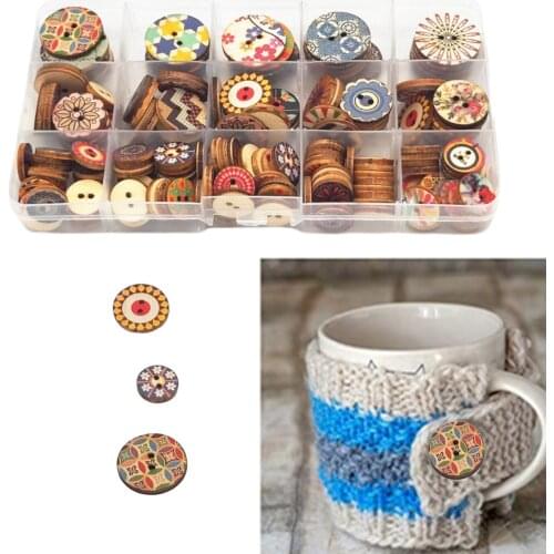 180pcs Round 2-holes Wooden Buttons Mixed Vintage Buttons DIY Bulk Assorted