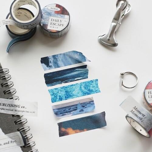 15MM*3M Japanese Paper Masking Tape Sky Sea Clouds Bullet Journaling Accessories Tearable Hand Account Deco Stickers Aesthetic
