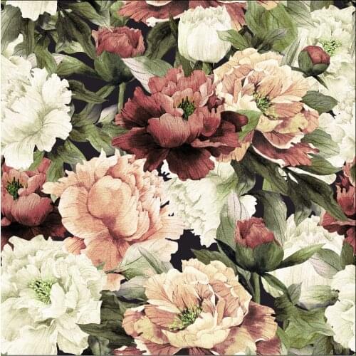 LEO&LIN Red White Yellow Vintage Camellia Large Flowers Chiffon Yarn Laye Digital Printing Fabrics 50cm