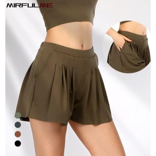 Summer Women Sports Shorts Pocket Skort Running Shorts Pleated Tennis Mini Skirts Female Fitness Yoga Shorts Safety Gym Bottoms