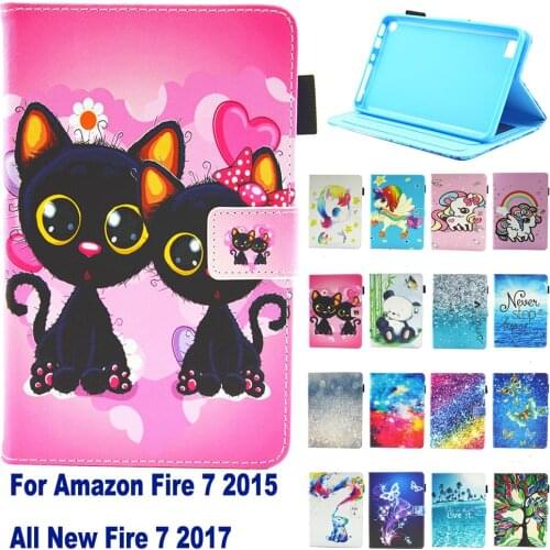 Fashion Pattern Flip Stand Card Slot Case For Amazon Kindle Fire HD 7 inch 2015 All New Fire 7 2017 Tablet PC Case Cover capa