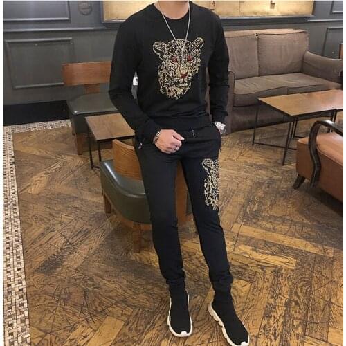 Pure cottcon Men Autumn Winter Clothes 2 Sets tracksuit Diamond stone suit Hoodie top quality