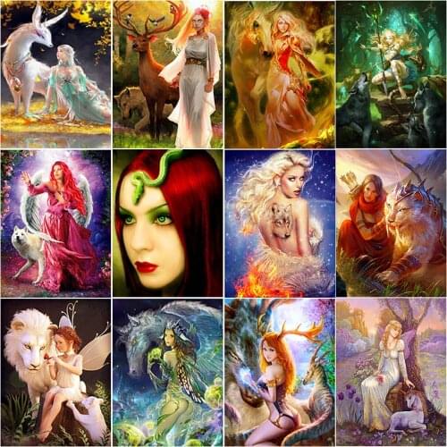 5d diamond painting kit Cross stitch Fantasy wolf unicorn woman snake deer lion horse dirll drawing full square mosaic cuadros
